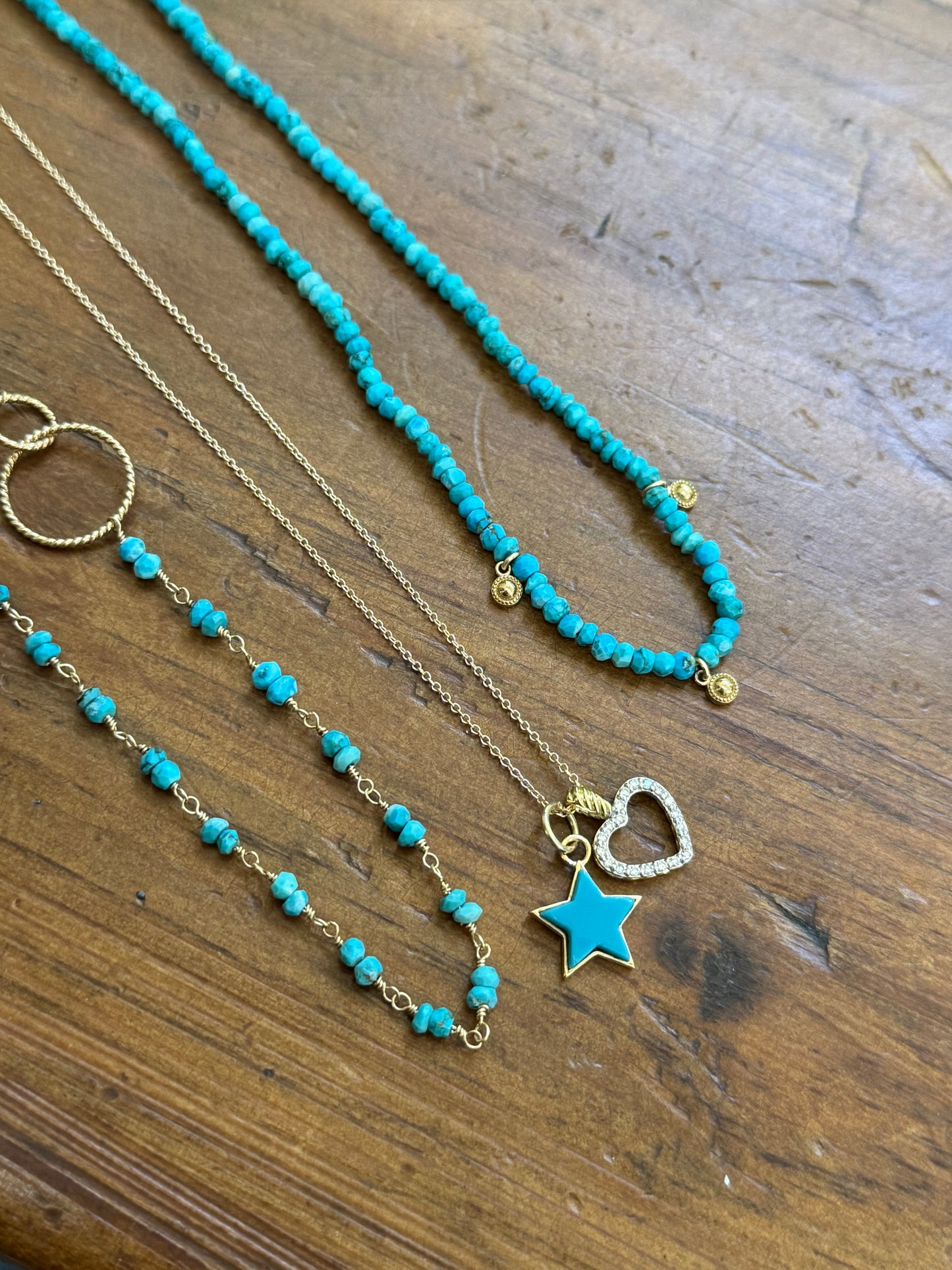 14k Turquoise Bead + Milgrain Dangle Necklace