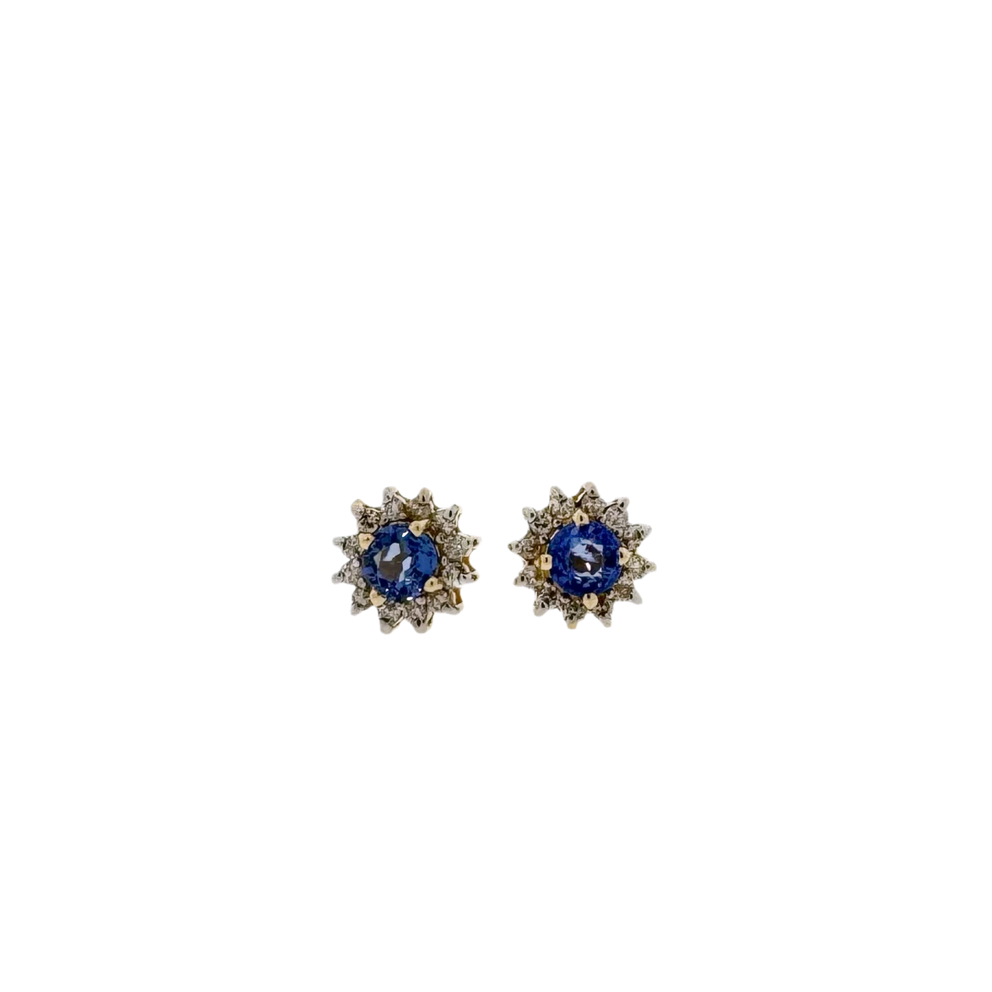 Estate 14k + Tanzanite and Diamond Halo Earrings