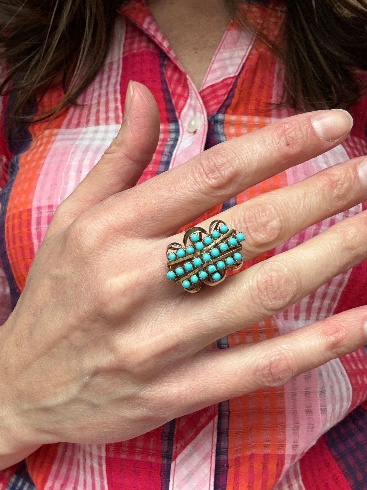 Estate 14k + Turquoise Cluster Cocktail Ring