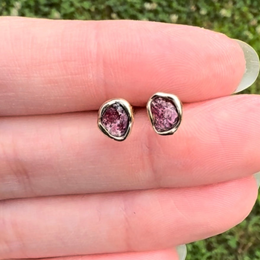 Custom 14k + Ruby Rough Earrings