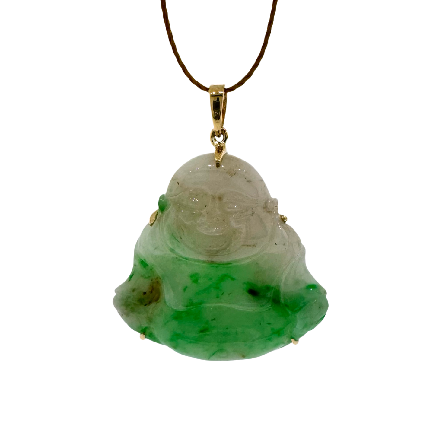 Estate 18k + Jadeite Jade Budai Pendant