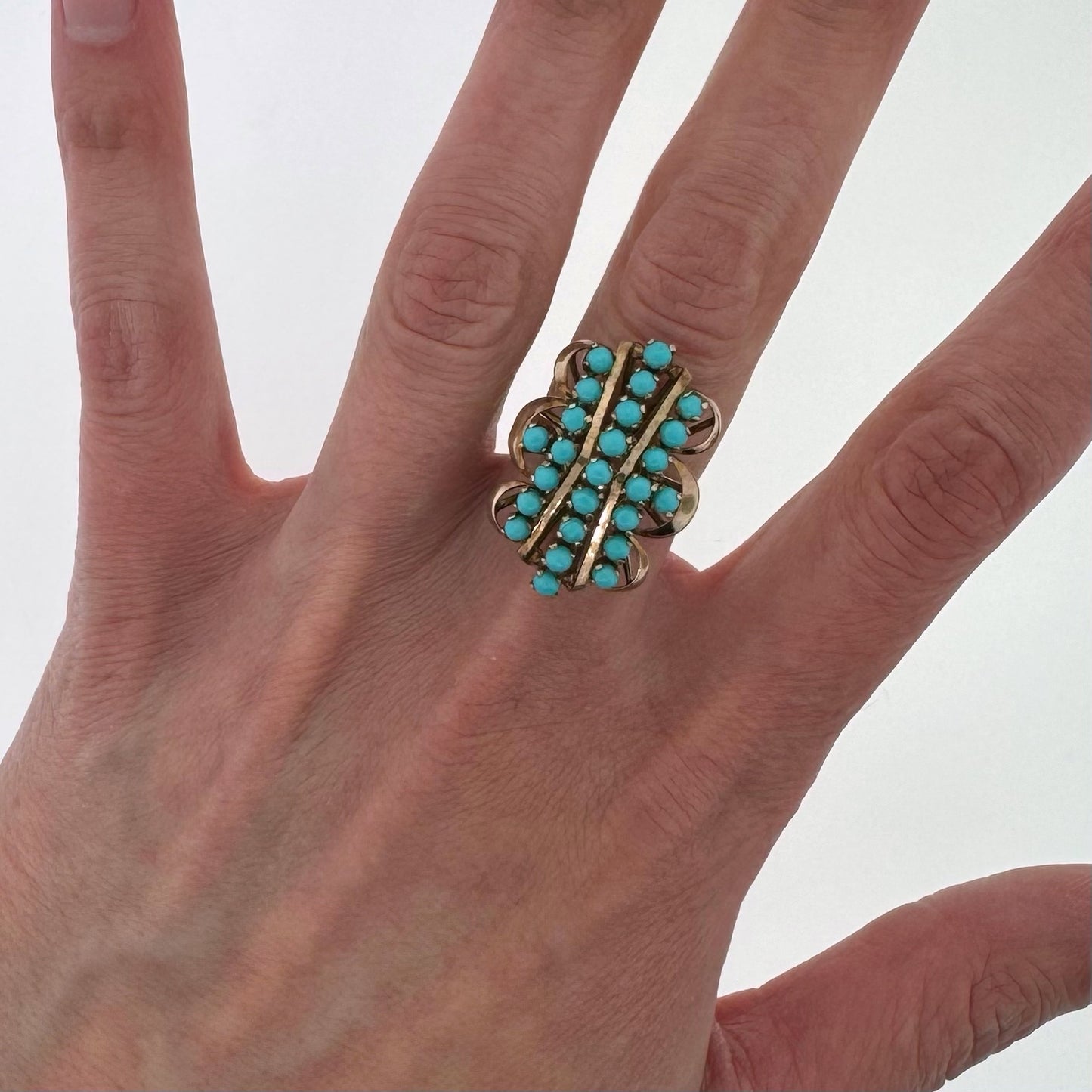 Estate 14k + Turquoise Cluster Cocktail Ring