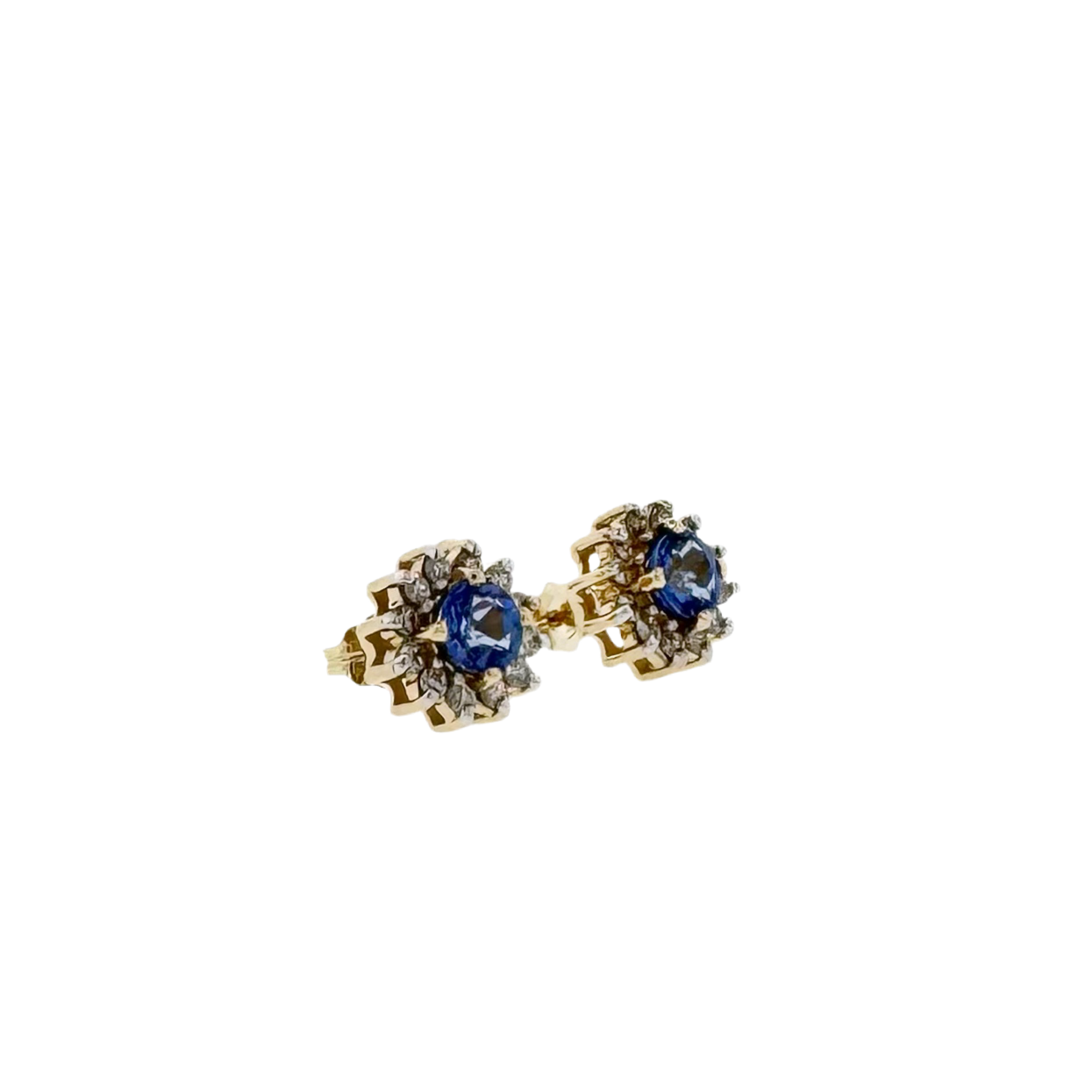 Estate 14k + Tanzanite and Diamond Halo Earrings