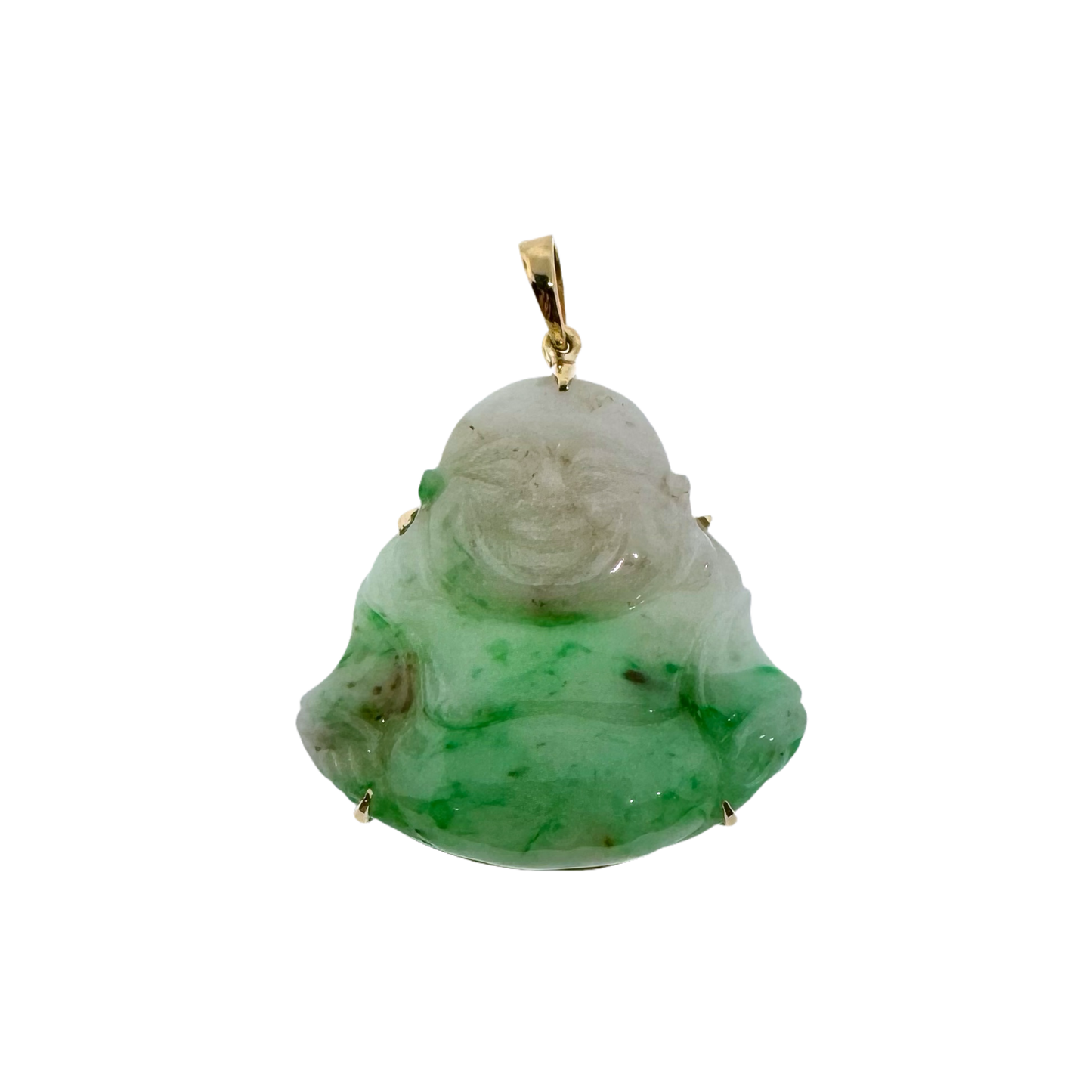 Estate 18k + Jadeite Jade Budai Pendant