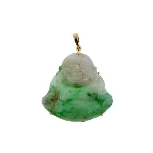 Estate 18k + Jadeite Jade Budai Pendant