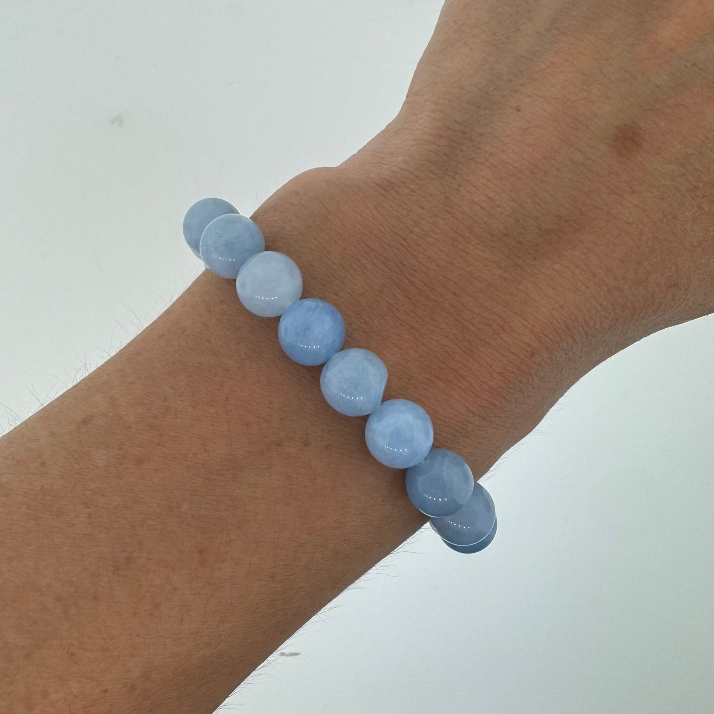 Smooth Blue Agate Bead Stretch Bracelet