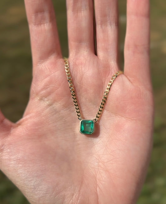 Custom 14k + Emerald Bezel Necklace