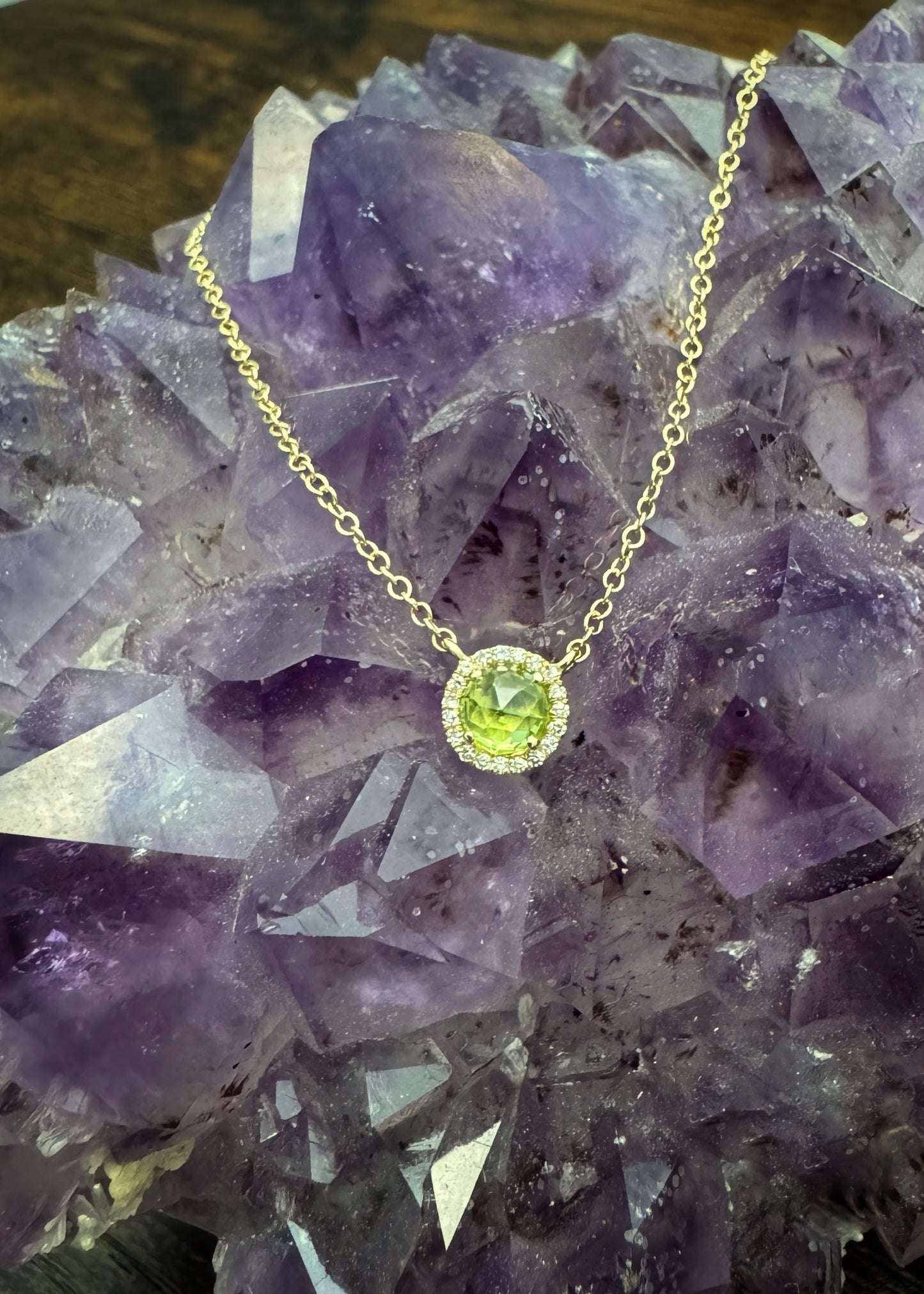 14k + Peridot and Diamond Station Necklace