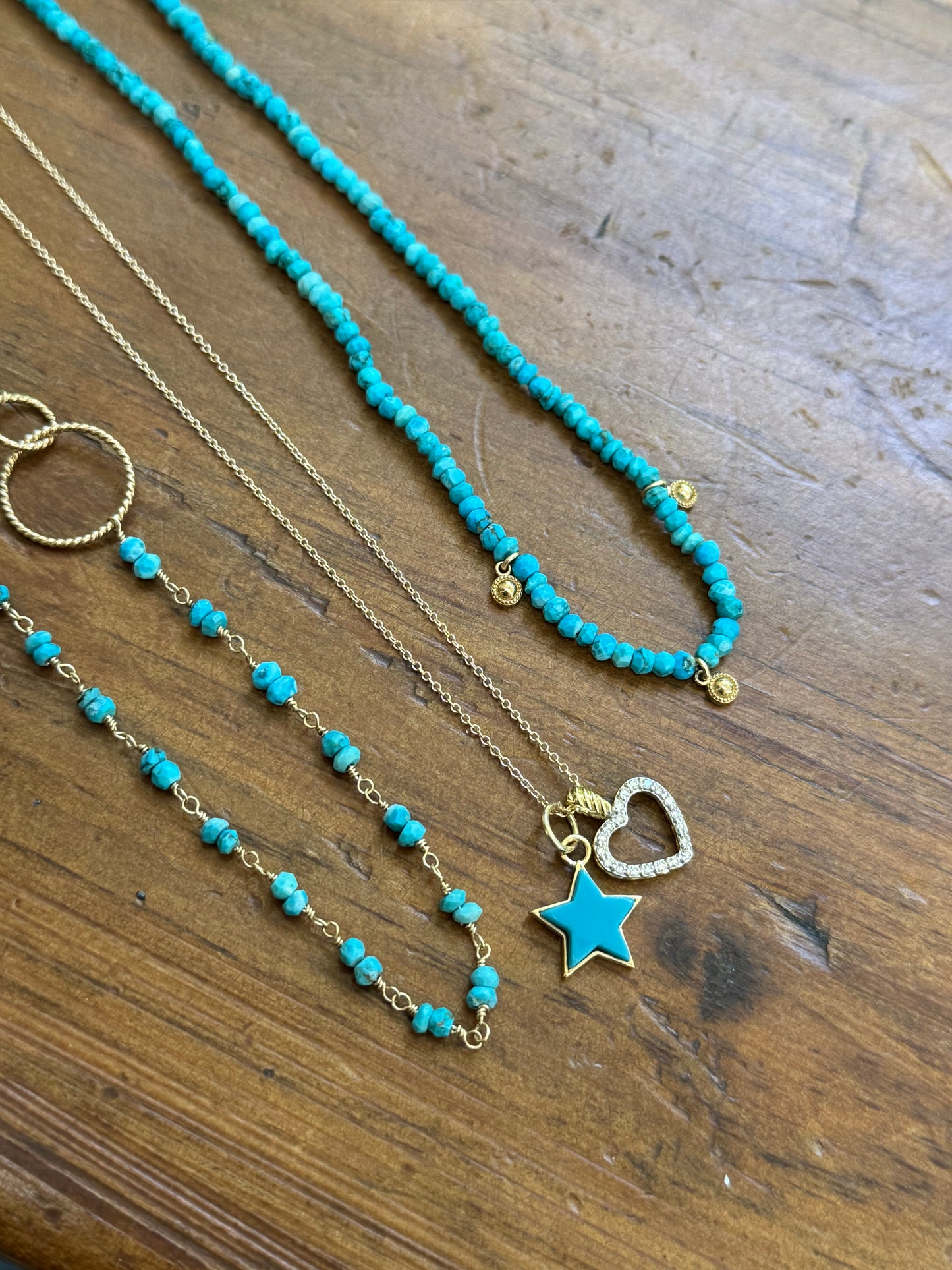 14k + Turquoise Bead Chain Circles Necklace