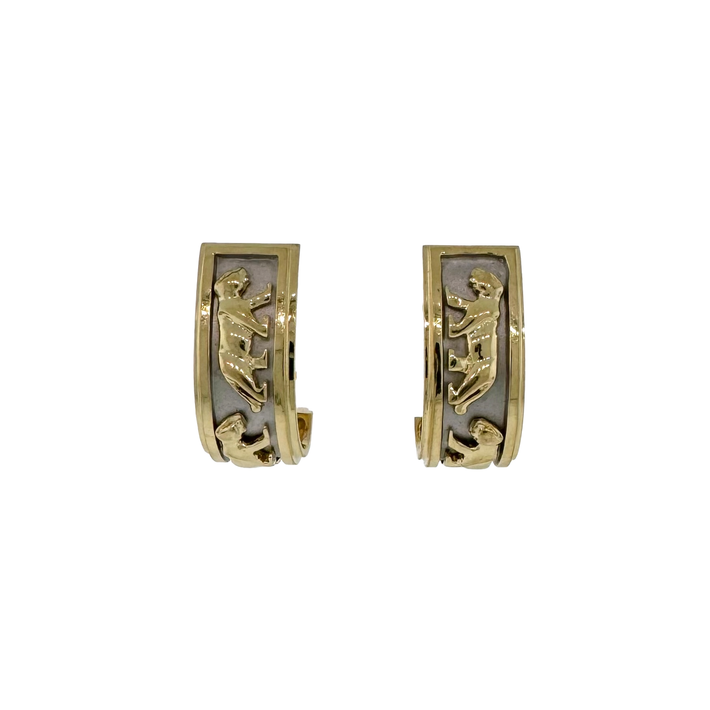 Estate 14k + Two Tone Panther Hoop Earrings