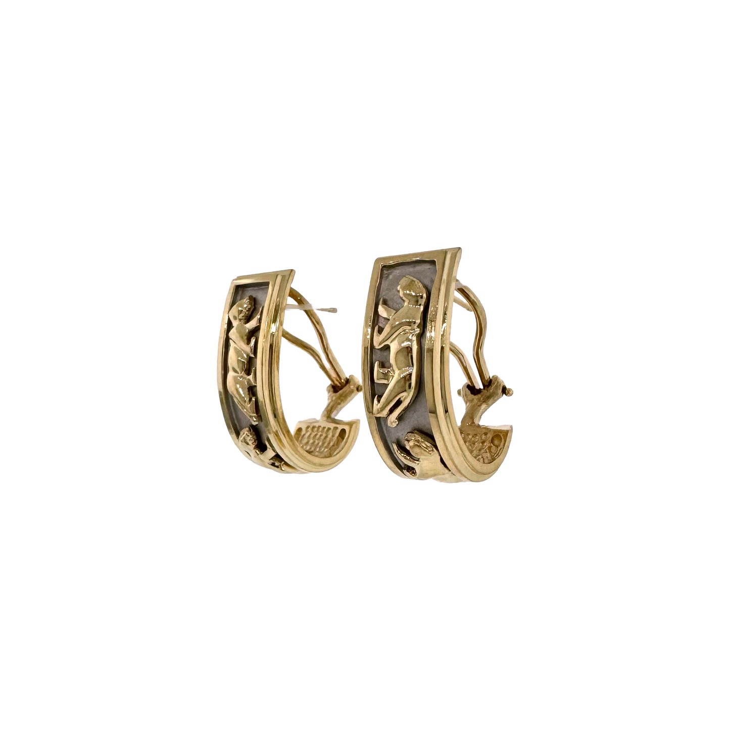 Estate 14k + Two Tone Panther Hoop Earrings