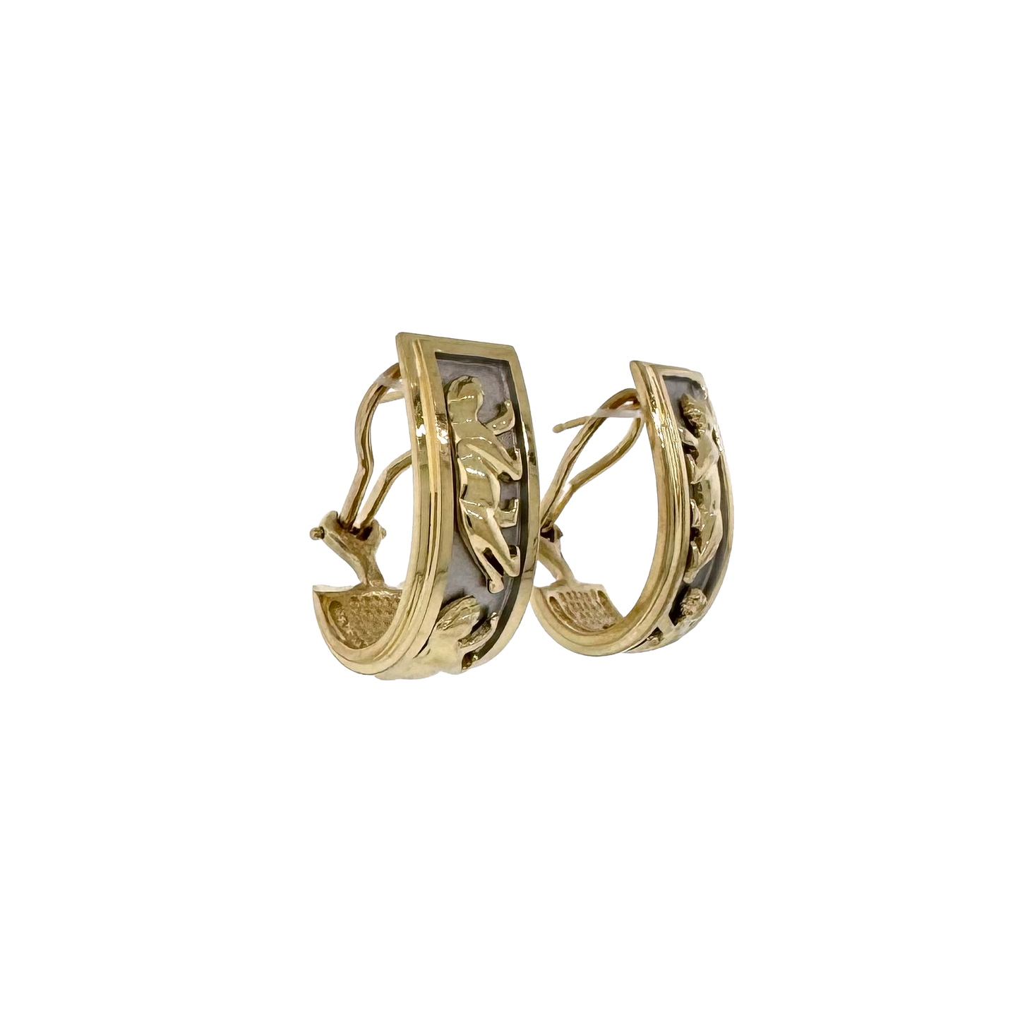 Estate 14k + Two Tone Panther Hoop Earrings