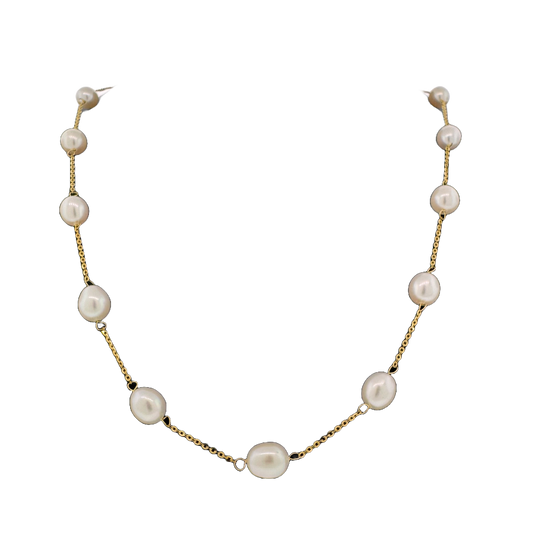 Estate 14k + Freshwater Pearl Station Necklace