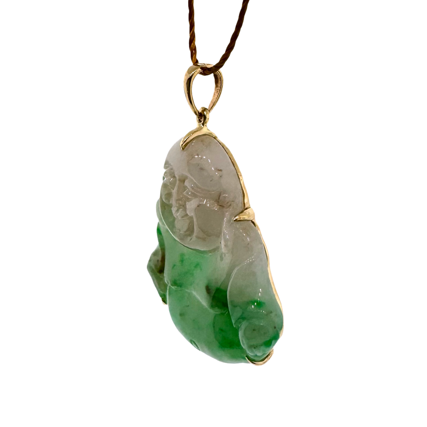 Estate 18k + Jadeite Jade Budai Pendant