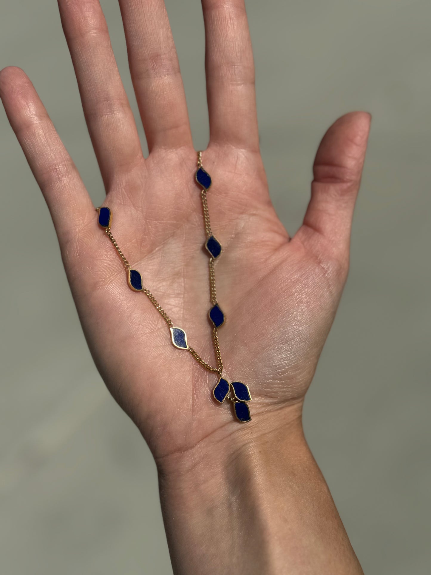 Estate 18k + Lapis Station Necklace