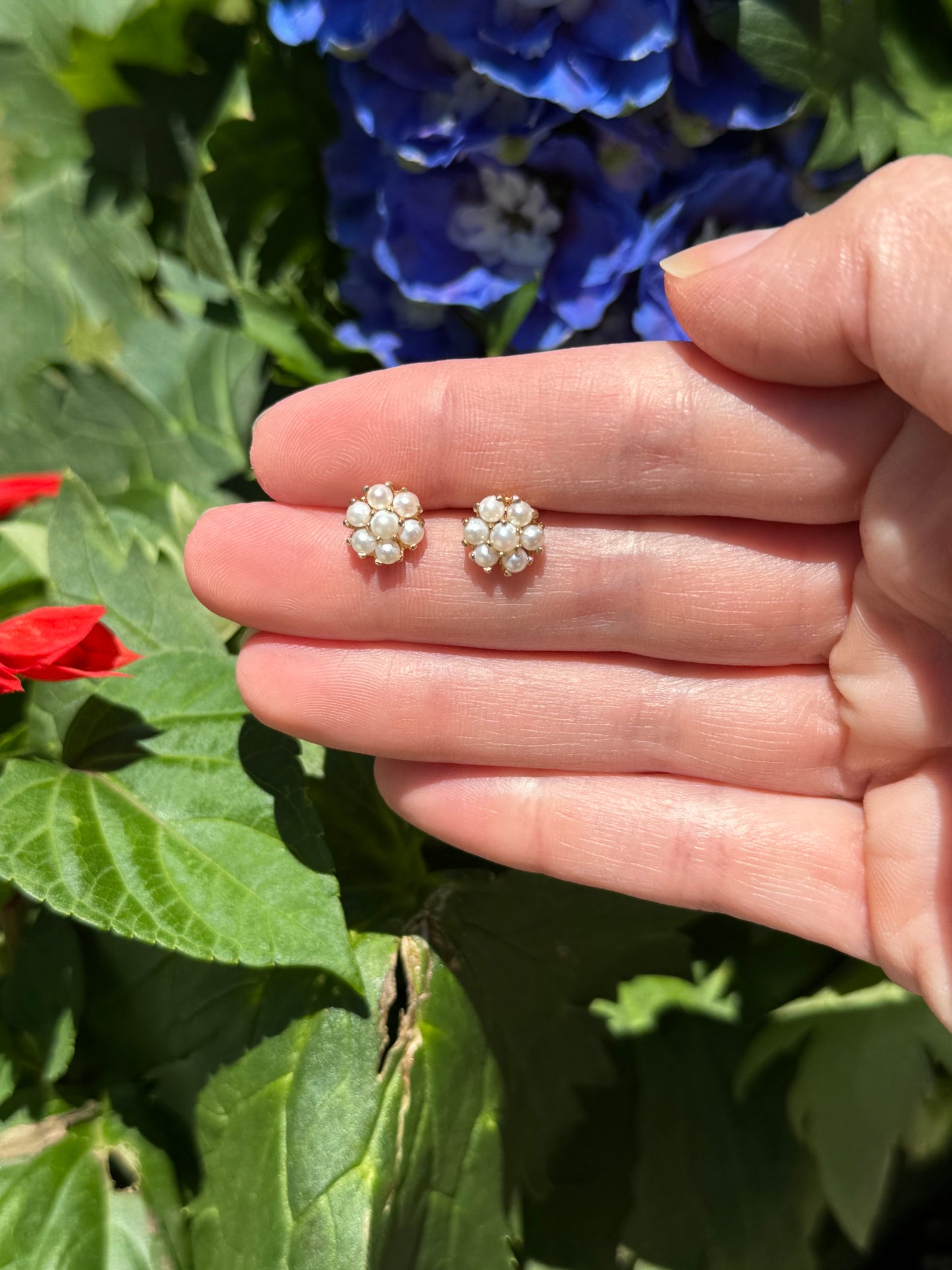 Estate 14k + Cultured Pearl Flower Stud Earrings