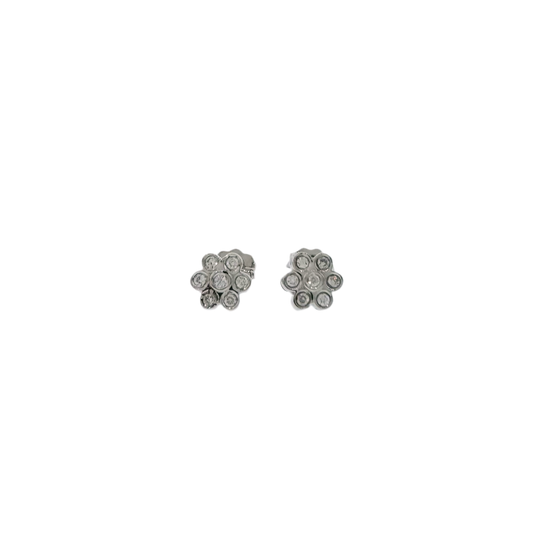 Estate 18k + Diamond Cluster Flower Earrings