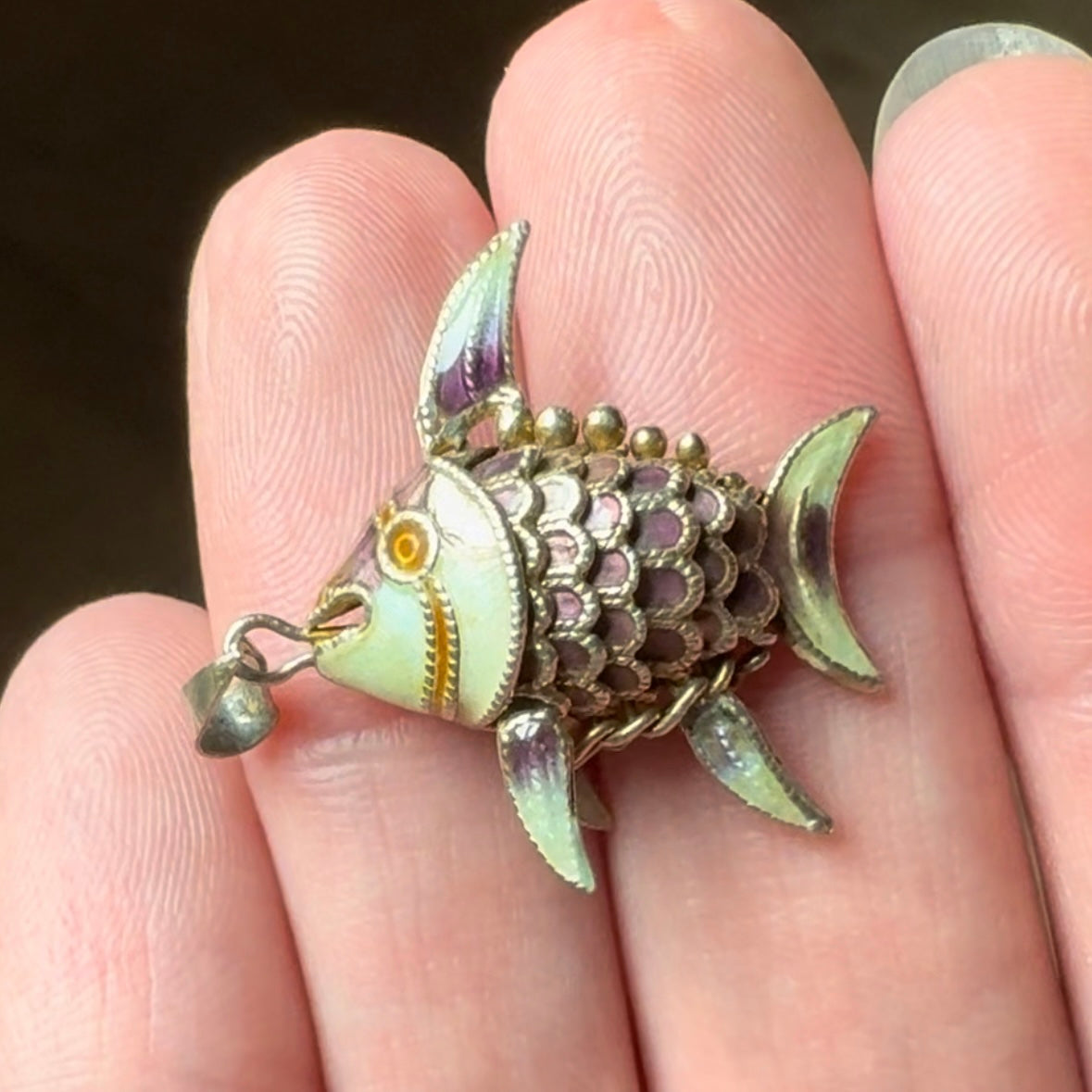 Estate Sterling + Enamel Articulated Fish Pendant