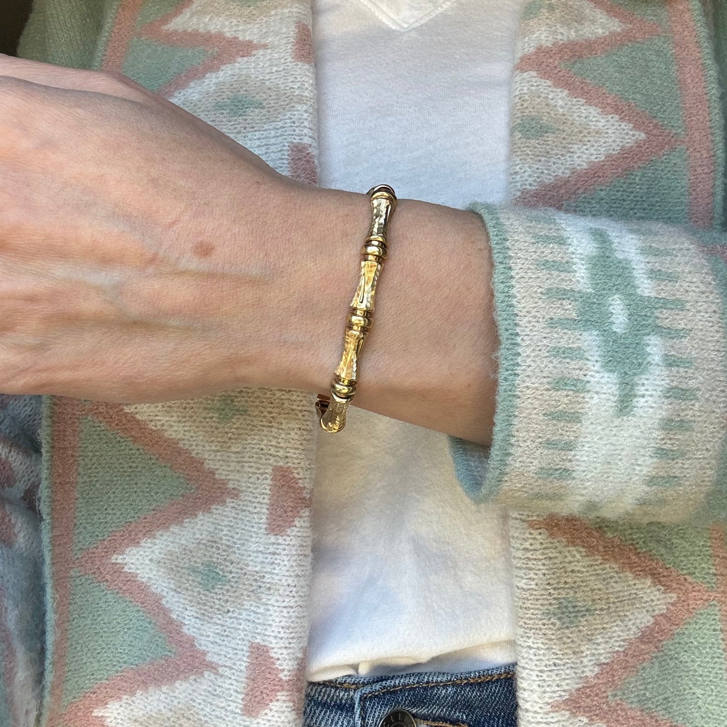 Estate 14k + Textured Bamboo Bracelet