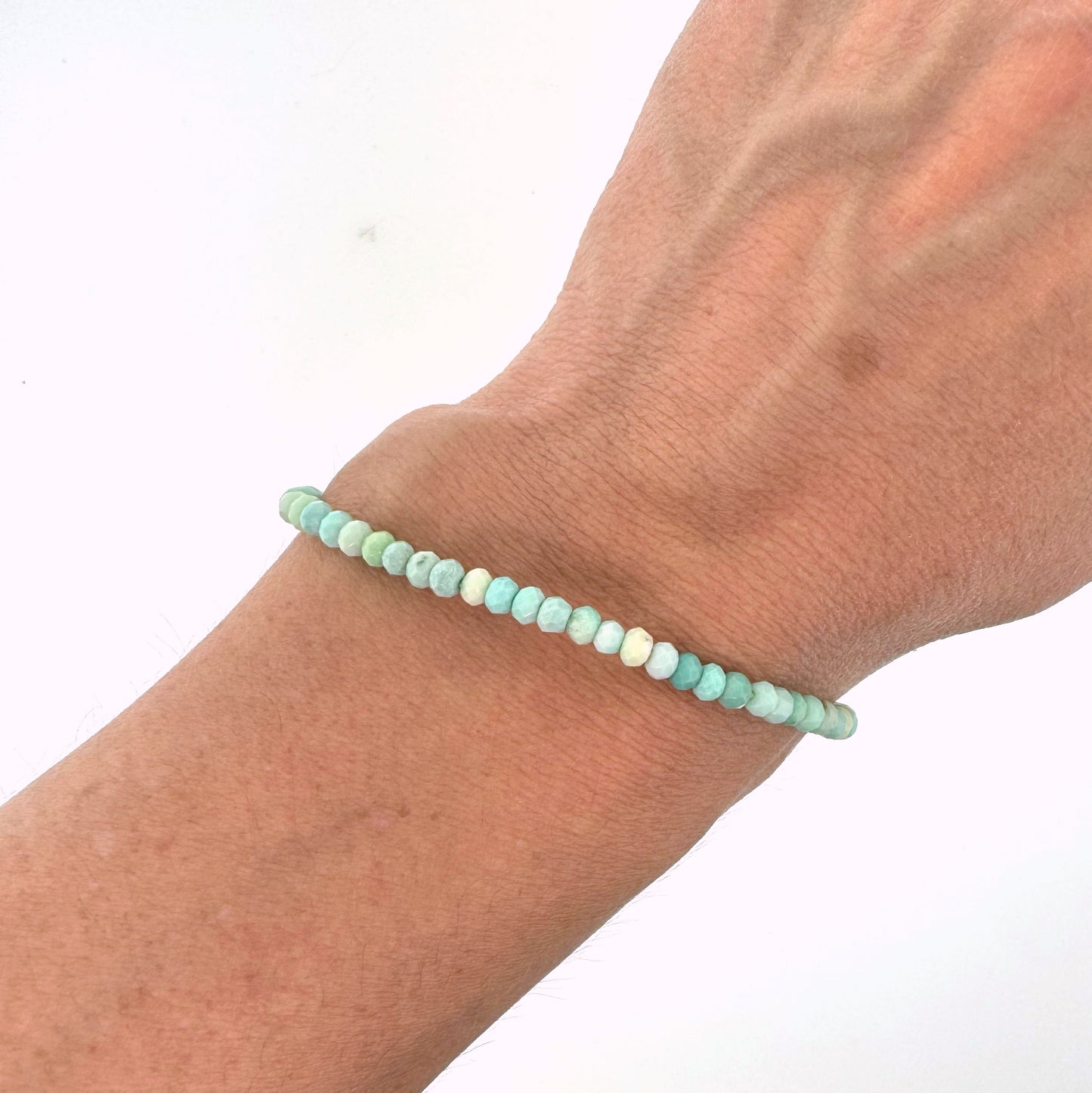 Faceted Prase Opal Bead Stretch Bracelet