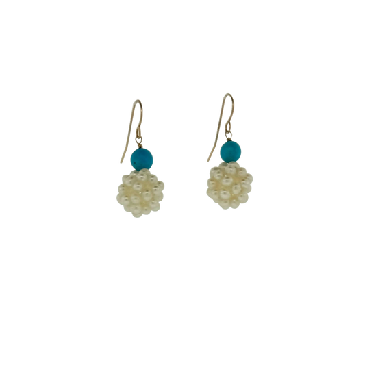 Estate 14k + Pearl & Turquoise Drop Earrings