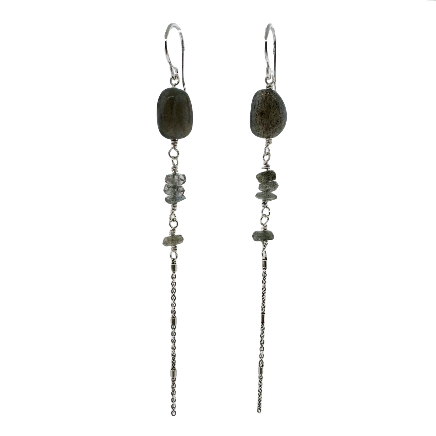 Sterling + Labradorite Bead Chain Earrings