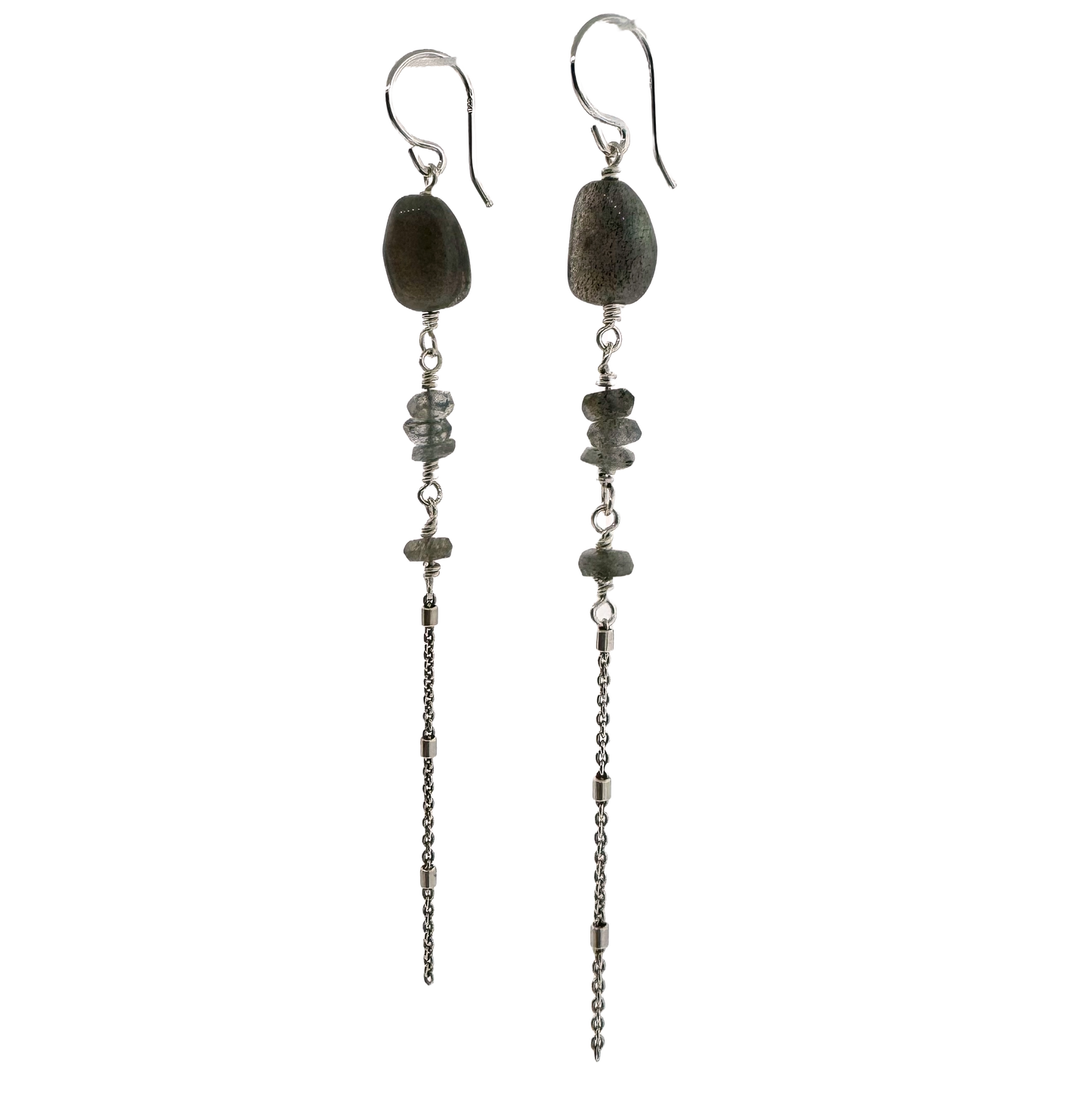 Sterling + Labradorite Bead Chain Earrings