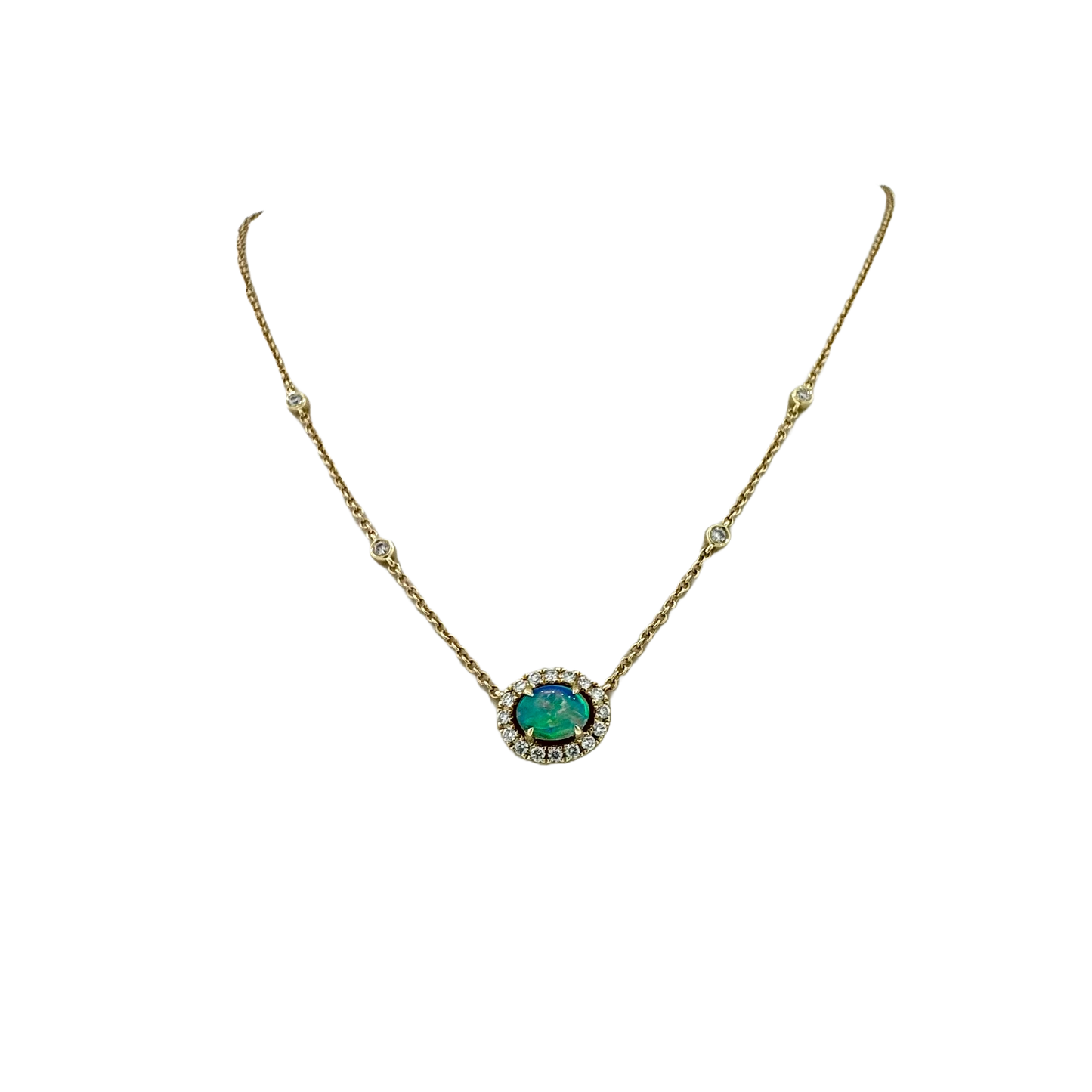 Estate 14k + Opal and Diamond Necklace