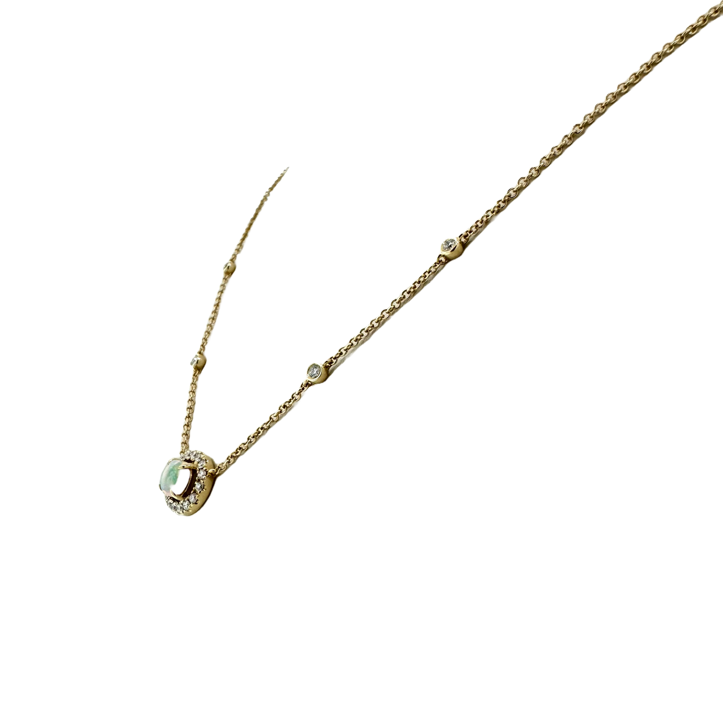 Estate 14k + Opal and Diamond Necklace