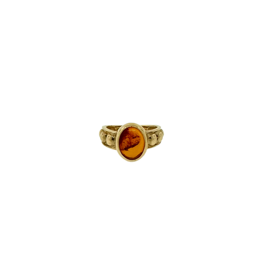 Estate 14k + Amber Cabochon Ring