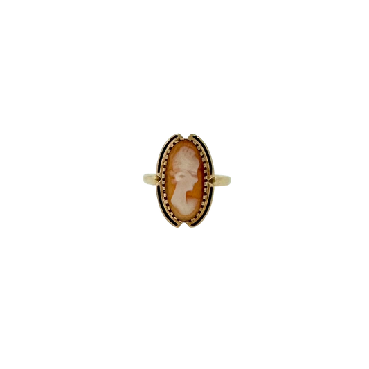 Estate 10k + Elongated Oval Shell Cameo Ring