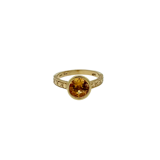 Estate 14k + Citrine Solitaire Bezel Set Ring