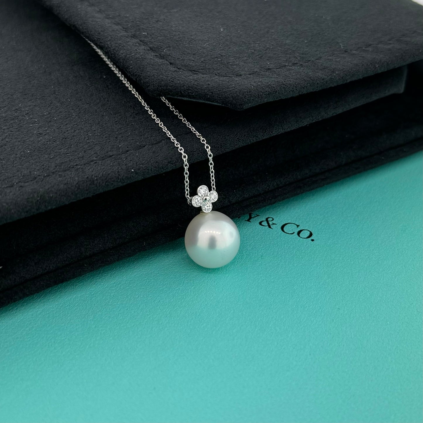 Estate Designer Platinum + Pearl & Diamond Necklace