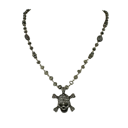 Estate 14k + Pyrite & Diamond Skull Necklace