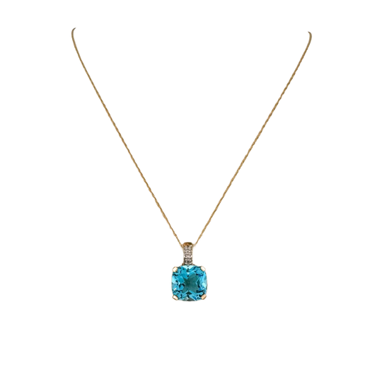 Estate 14k + Blue Topaz & Diamond Necklace