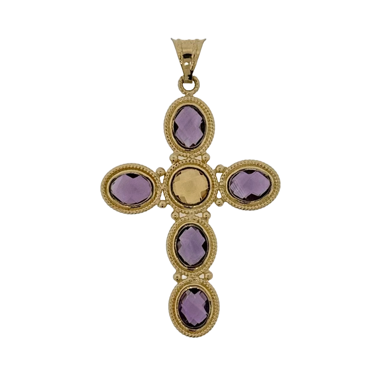 Estate 18k + Amethyst & Citrine Large Cross Pendant