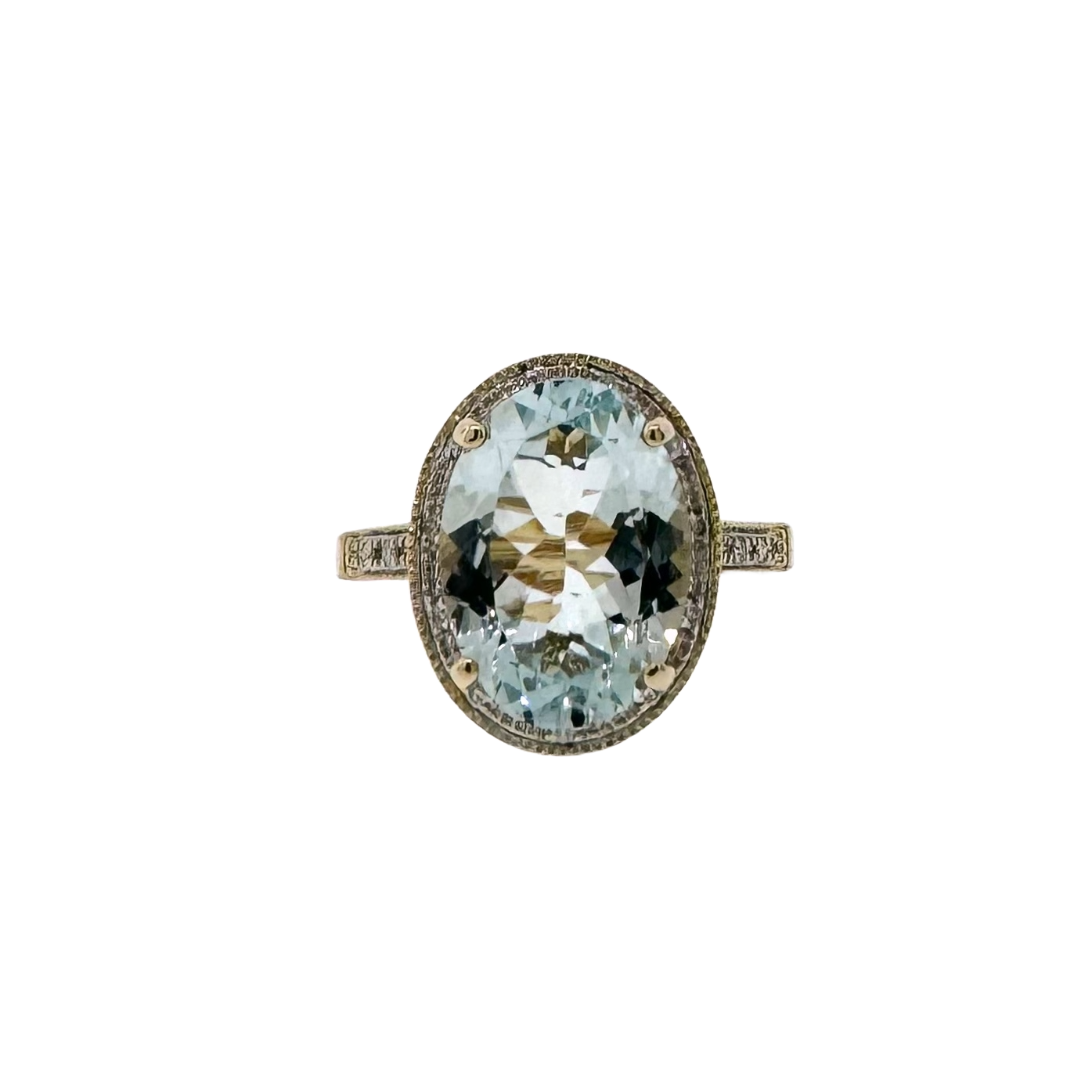 Estate 14k + Aquamarine and Diamond Ring