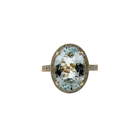 Estate 14k + Aquamarine and Diamond Ring