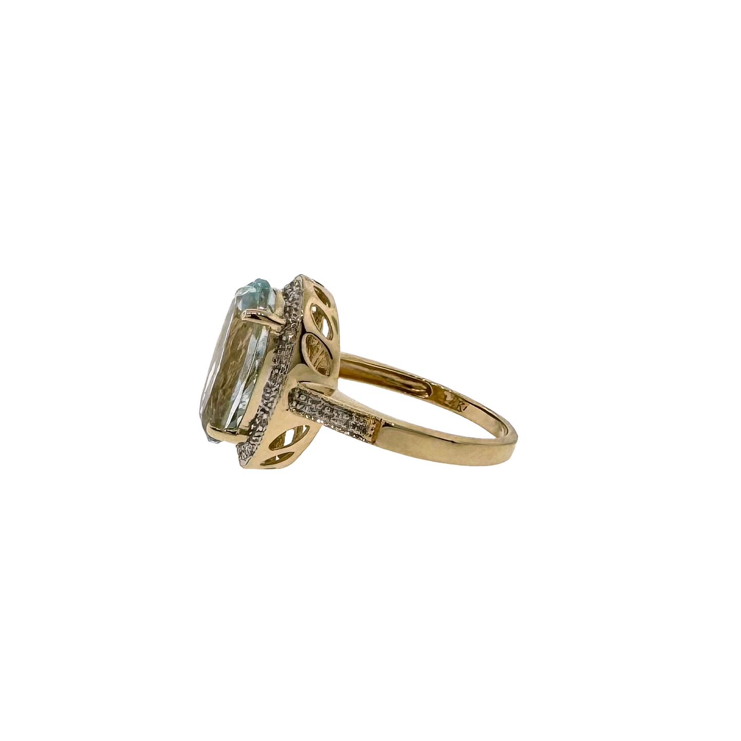 Estate 14k + Aquamarine and Diamond Ring