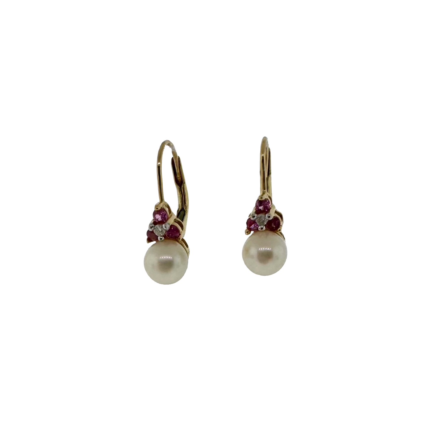 Estate 14k + Pink Sapphire and Pearl Earrings