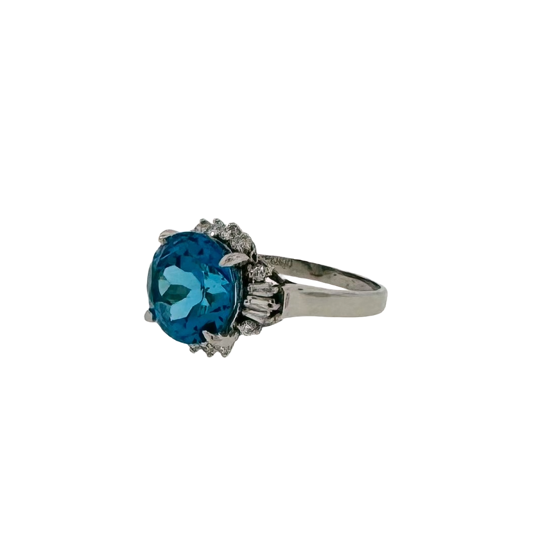 Estate Platinum + Blue Topaz and Diamond Ring