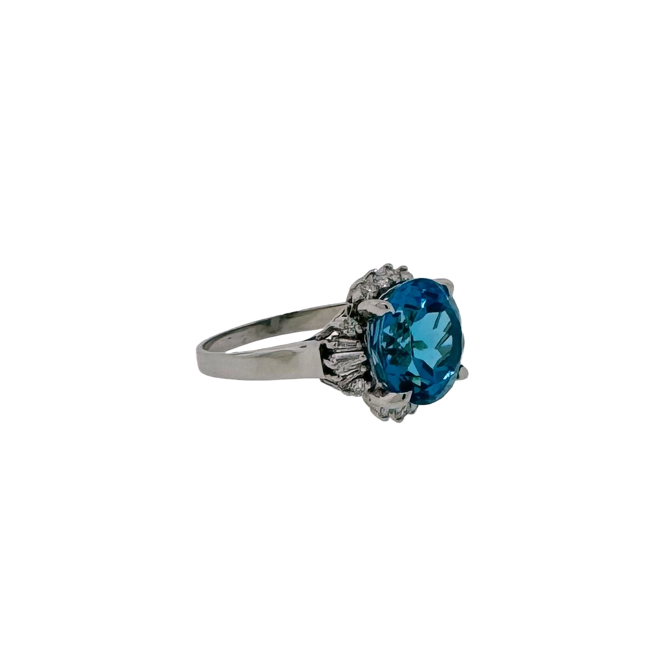 Estate Platinum + Blue Topaz and Diamond Ring