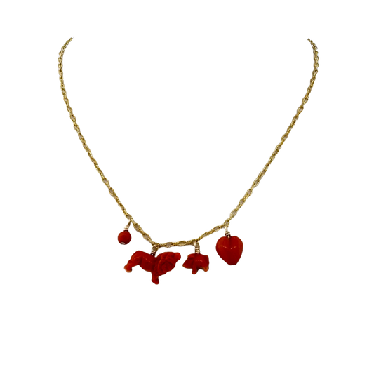 Estate 14k + Victorian Carved Coral Bead Necklace