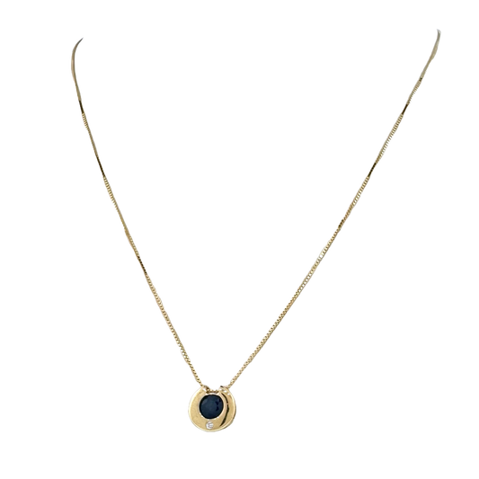 Estate 14k + Sapphire Circle Pendant Necklace