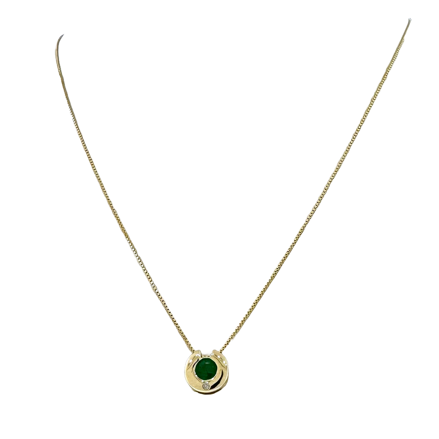 Estate 14k + Emerald Circle Pendant Necklace