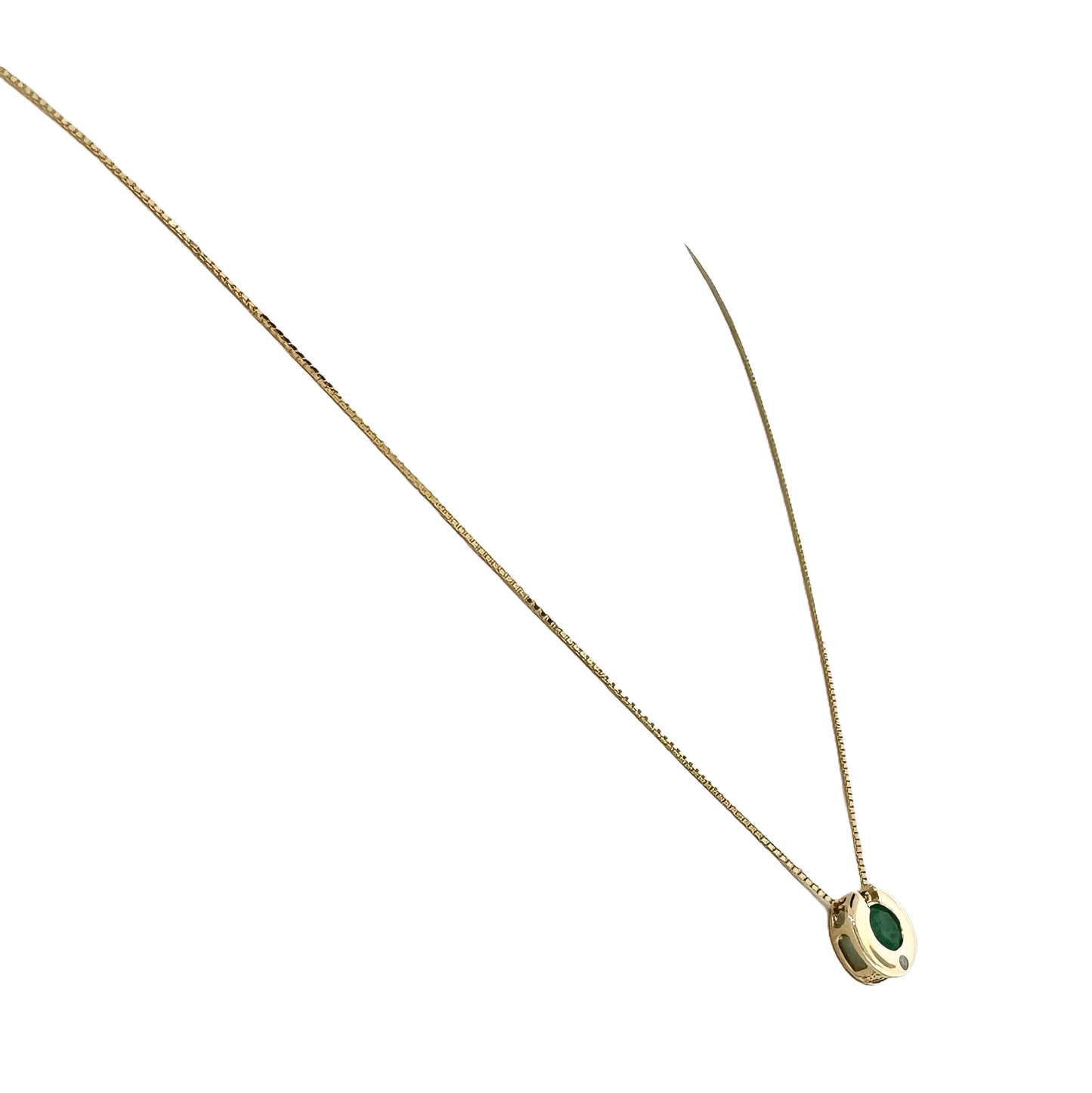 Estate 14k + Emerald Circle Pendant Necklace