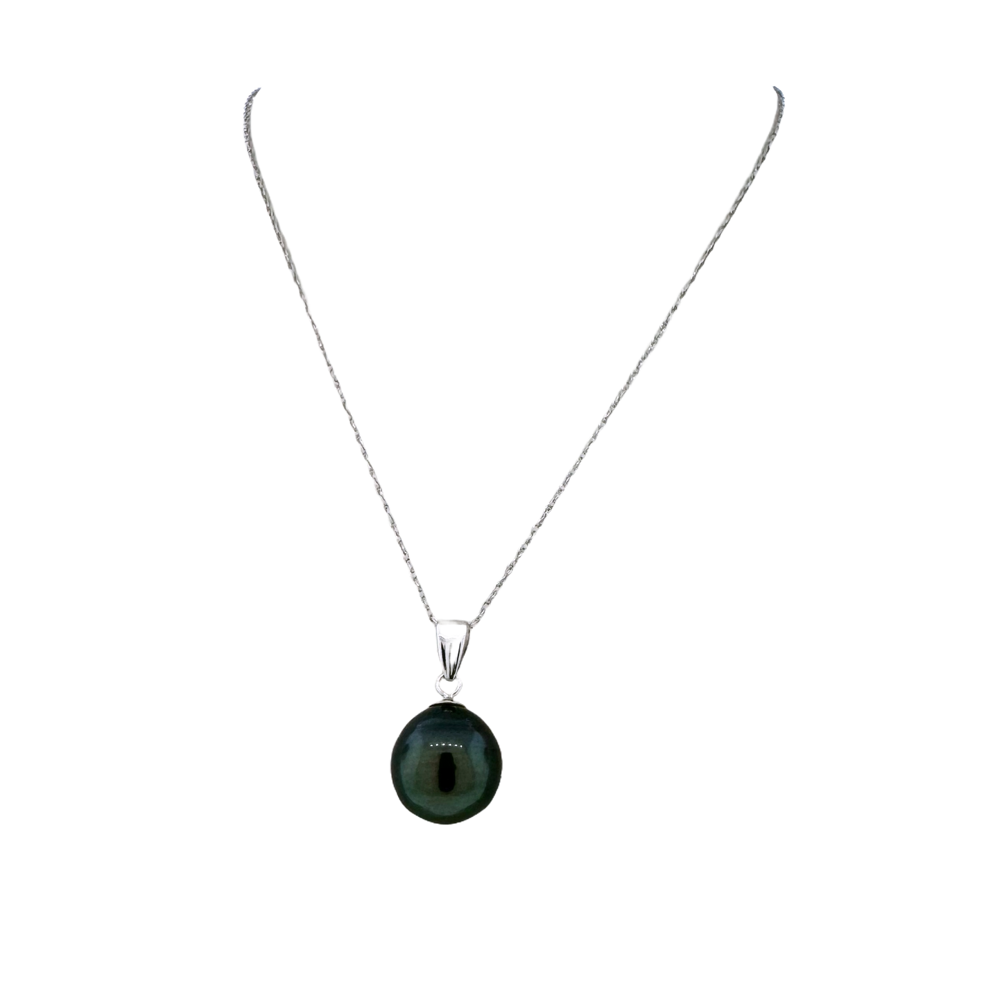 Estate 14k + Tahitian Pearl Solitaire Necklace