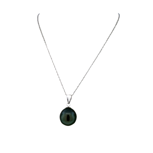 Estate 14k + Tahitian Pearl Solitaire Necklace