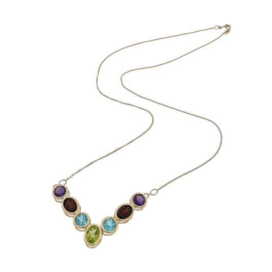 Estate 14k + Multigemstone 'V' Insert Necklace