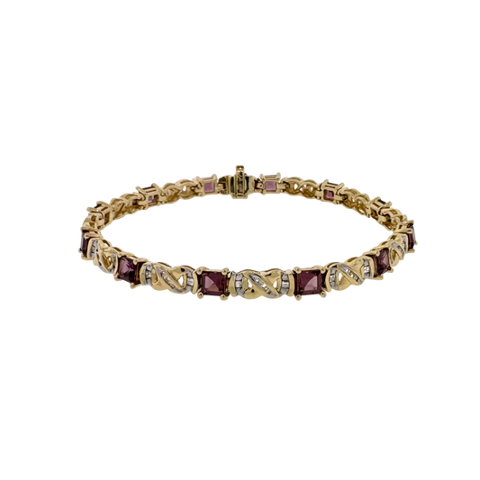 Estate 14k + Garnet and Diamond Bracelet